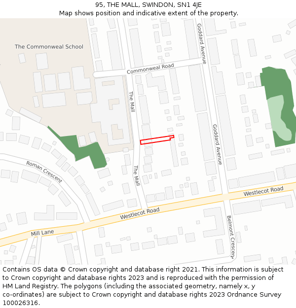 95, THE MALL, SWINDON, SN1 4JE: Location map and indicative extent of plot