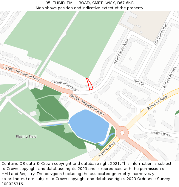 95, THIMBLEMILL ROAD, SMETHWICK, B67 6NR: Location map and indicative extent of plot