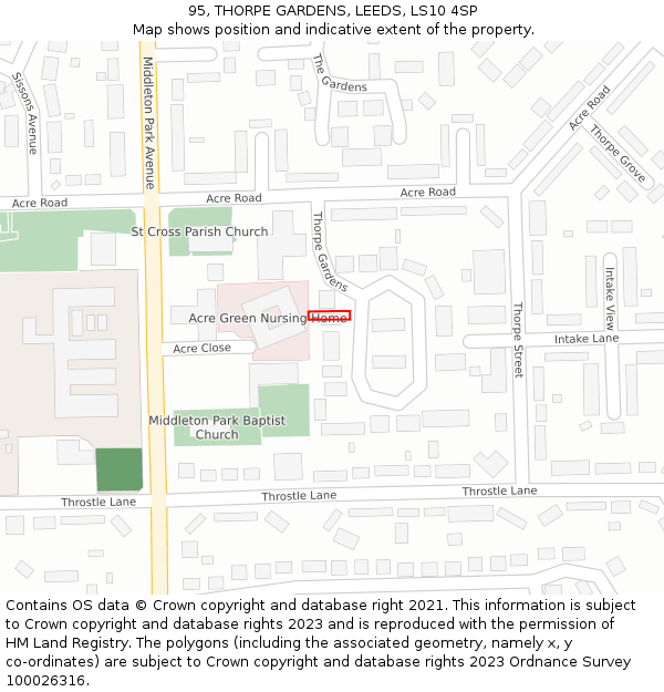 95, THORPE GARDENS, LEEDS, LS10 4SP: Location map and indicative extent of plot