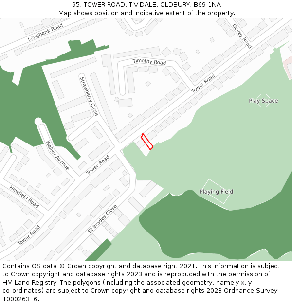 95, TOWER ROAD, TIVIDALE, OLDBURY, B69 1NA: Location map and indicative extent of plot