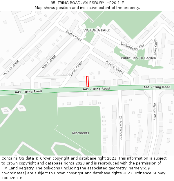 95, TRING ROAD, AYLESBURY, HP20 1LE: Location map and indicative extent of plot