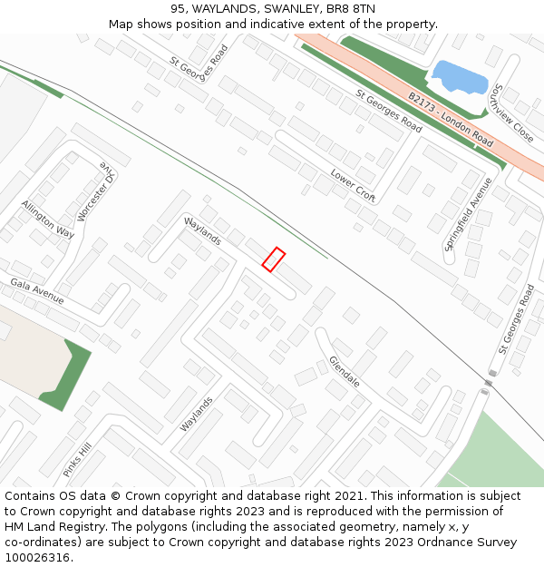95, WAYLANDS, SWANLEY, BR8 8TN: Location map and indicative extent of plot