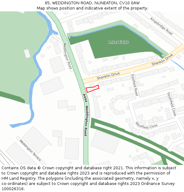 95, WEDDINGTON ROAD, NUNEATON, CV10 0AW: Location map and indicative extent of plot
