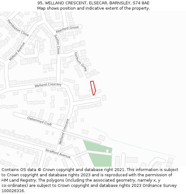 95, WELLAND CRESCENT, ELSECAR, BARNSLEY, S74 8AE: Location map and indicative extent of plot