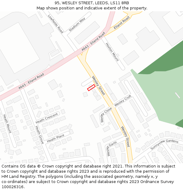95, WESLEY STREET, LEEDS, LS11 8RB: Location map and indicative extent of plot