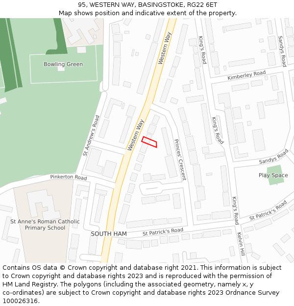 95, WESTERN WAY, BASINGSTOKE, RG22 6ET: Location map and indicative extent of plot