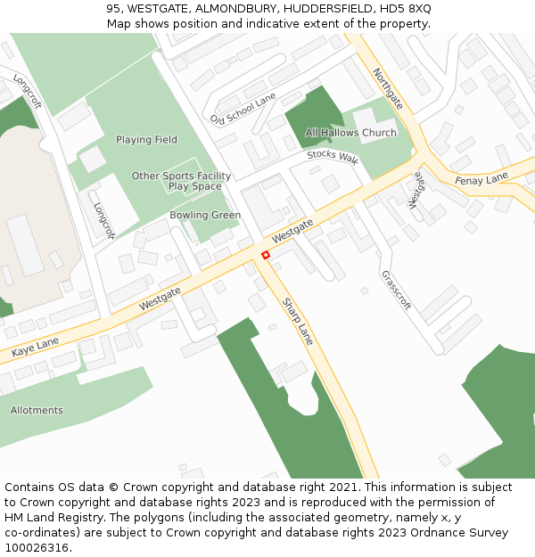 95, WESTGATE, ALMONDBURY, HUDDERSFIELD, HD5 8XQ: Location map and indicative extent of plot