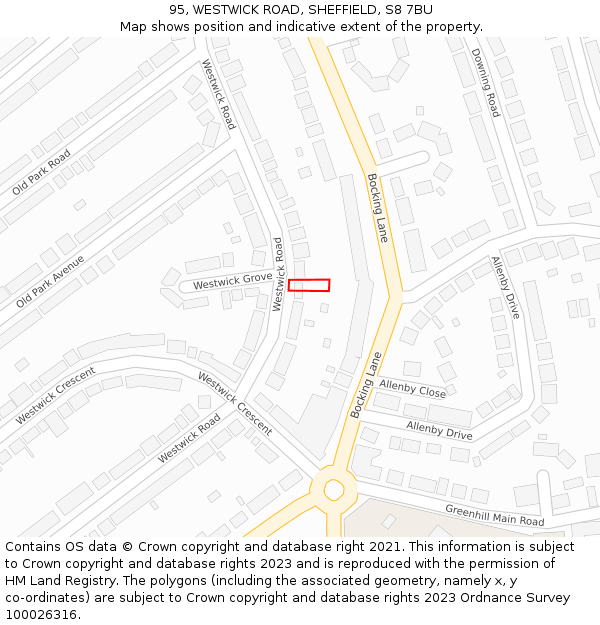 95, WESTWICK ROAD, SHEFFIELD, S8 7BU: Location map and indicative extent of plot