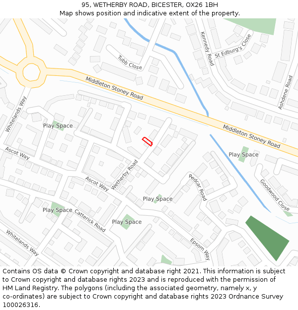 95, WETHERBY ROAD, BICESTER, OX26 1BH: Location map and indicative extent of plot