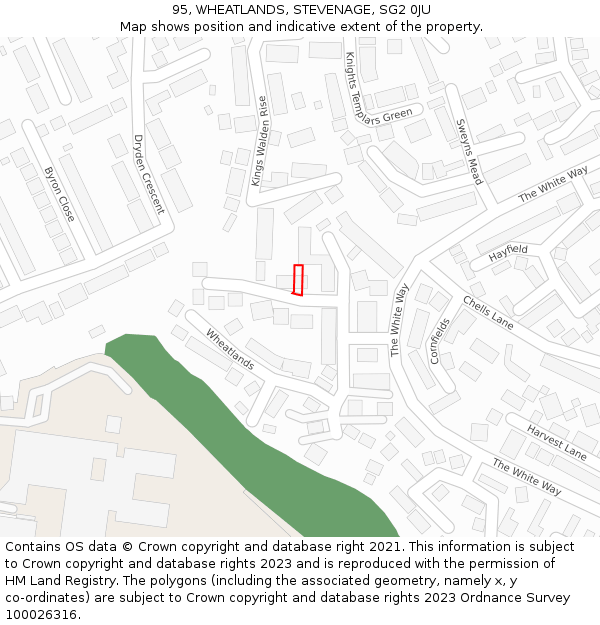 95, WHEATLANDS, STEVENAGE, SG2 0JU: Location map and indicative extent of plot
