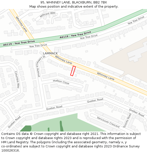 95, WHINNEY LANE, BLACKBURN, BB2 7BX: Location map and indicative extent of plot