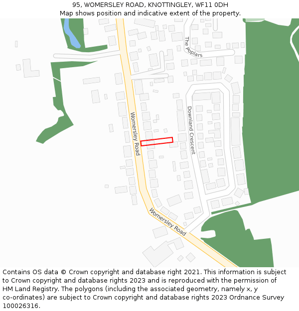 95, WOMERSLEY ROAD, KNOTTINGLEY, WF11 0DH: Location map and indicative extent of plot