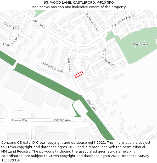 95, WOOD LANE, CASTLEFORD, WF10 5PQ: Location map and indicative extent of plot