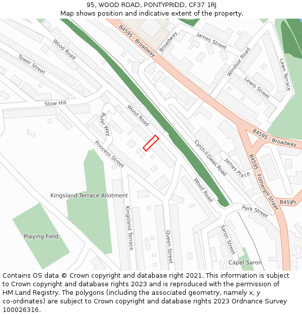 95, WOOD ROAD, PONTYPRIDD, CF37 1RJ: Location map and indicative extent of plot