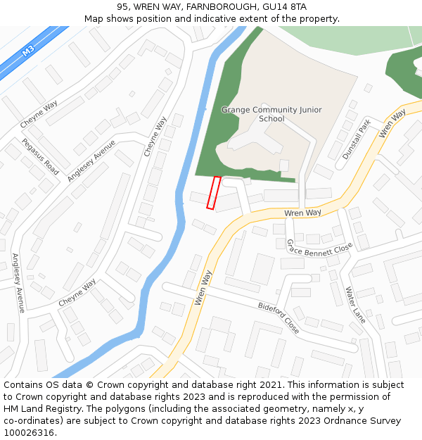 95, WREN WAY, FARNBOROUGH, GU14 8TA: Location map and indicative extent of plot