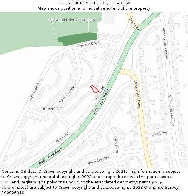 951, YORK ROAD, LEEDS, LS14 6HW: Location map and indicative extent of plot