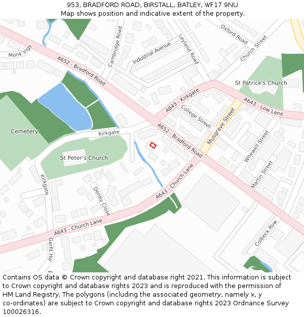 953, BRADFORD ROAD, BIRSTALL, BATLEY, WF17 9NU: Location map and indicative extent of plot