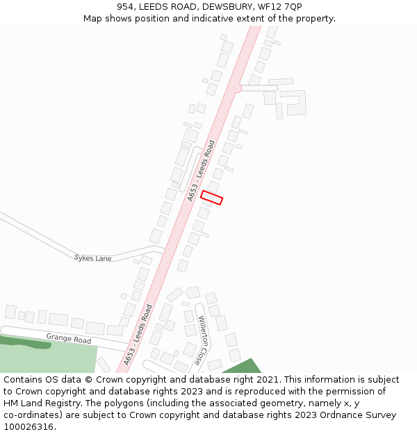954, LEEDS ROAD, DEWSBURY, WF12 7QP: Location map and indicative extent of plot