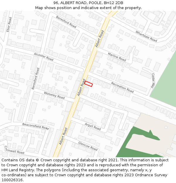 96, ALBERT ROAD, POOLE, BH12 2DB: Location map and indicative extent of plot