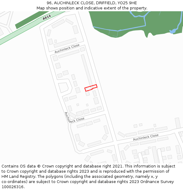 96, AUCHINLECK CLOSE, DRIFFIELD, YO25 9HE: Location map and indicative extent of plot