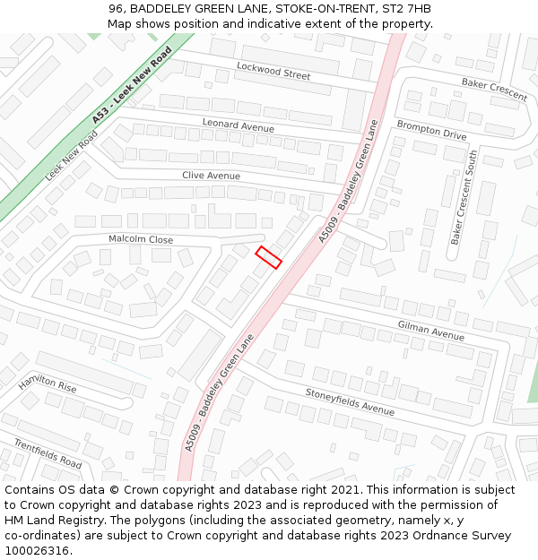 96, BADDELEY GREEN LANE, STOKE-ON-TRENT, ST2 7HB: Location map and indicative extent of plot