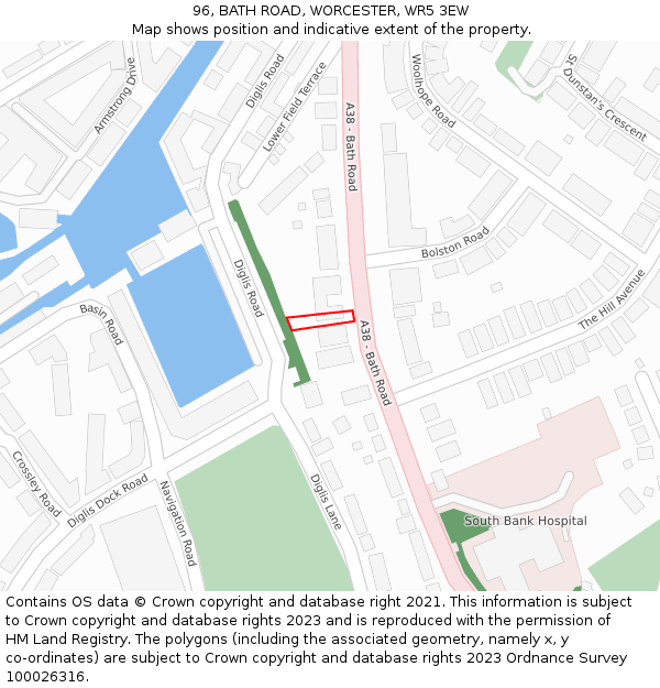 96, BATH ROAD, WORCESTER, WR5 3EW: Location map and indicative extent of plot