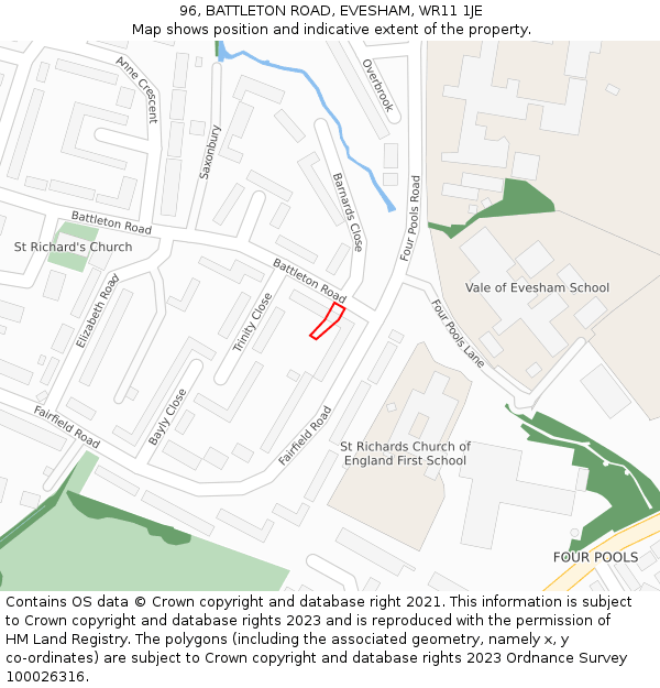 96, BATTLETON ROAD, EVESHAM, WR11 1JE: Location map and indicative extent of plot