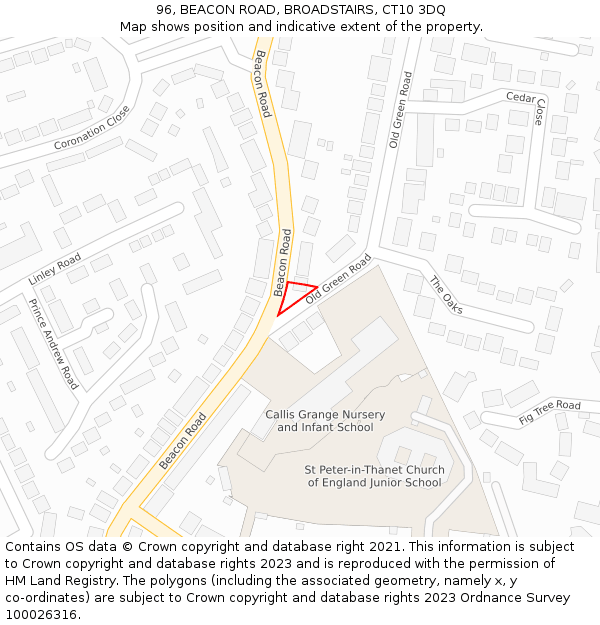 96, BEACON ROAD, BROADSTAIRS, CT10 3DQ: Location map and indicative extent of plot