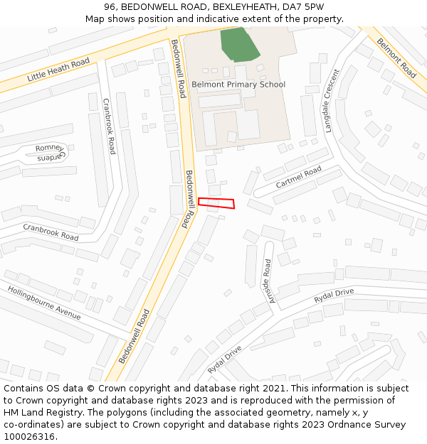 96, BEDONWELL ROAD, BEXLEYHEATH, DA7 5PW: Location map and indicative extent of plot