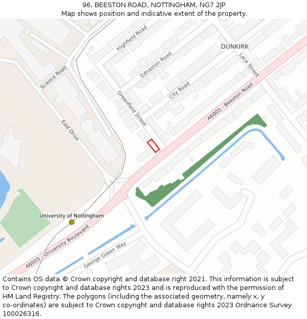 96, BEESTON ROAD, NOTTINGHAM, NG7 2JP: Location map and indicative extent of plot