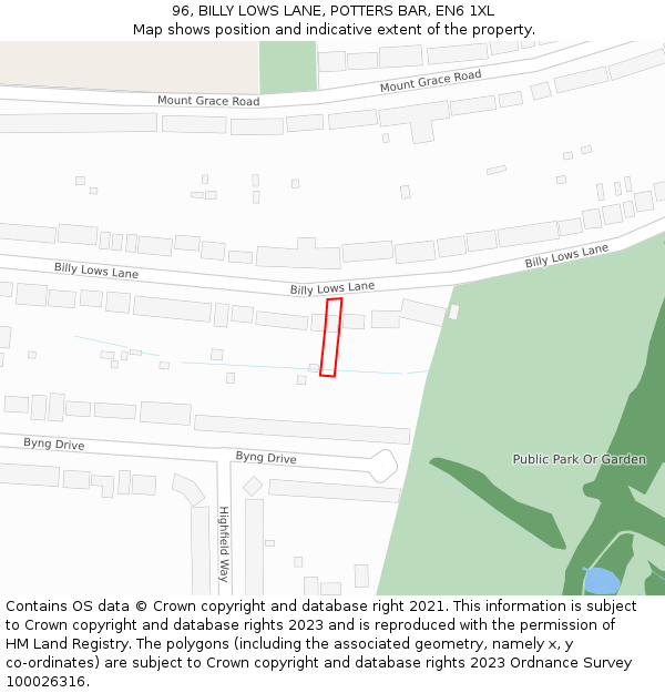 96, BILLY LOWS LANE, POTTERS BAR, EN6 1XL: Location map and indicative extent of plot