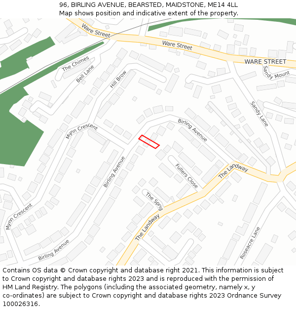 96, BIRLING AVENUE, BEARSTED, MAIDSTONE, ME14 4LL: Location map and indicative extent of plot