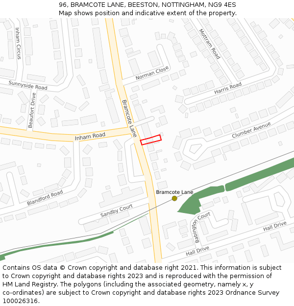 96, BRAMCOTE LANE, BEESTON, NOTTINGHAM, NG9 4ES: Location map and indicative extent of plot