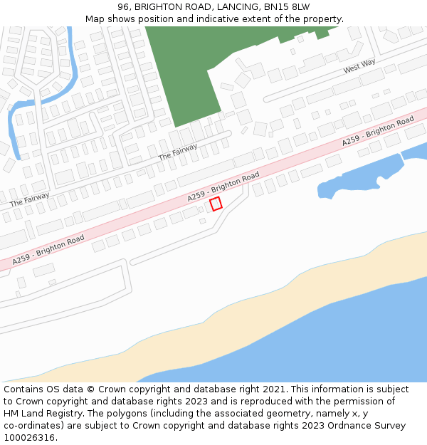 96, BRIGHTON ROAD, LANCING, BN15 8LW: Location map and indicative extent of plot