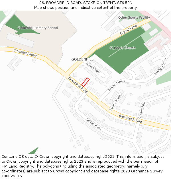 96, BROADFIELD ROAD, STOKE-ON-TRENT, ST6 5PN: Location map and indicative extent of plot