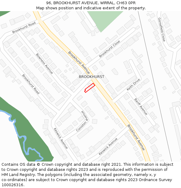 96, BROOKHURST AVENUE, WIRRAL, CH63 0PR: Location map and indicative extent of plot