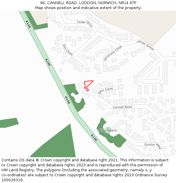 96, CANNELL ROAD, LODDON, NORWICH, NR14 6TP: Location map and indicative extent of plot