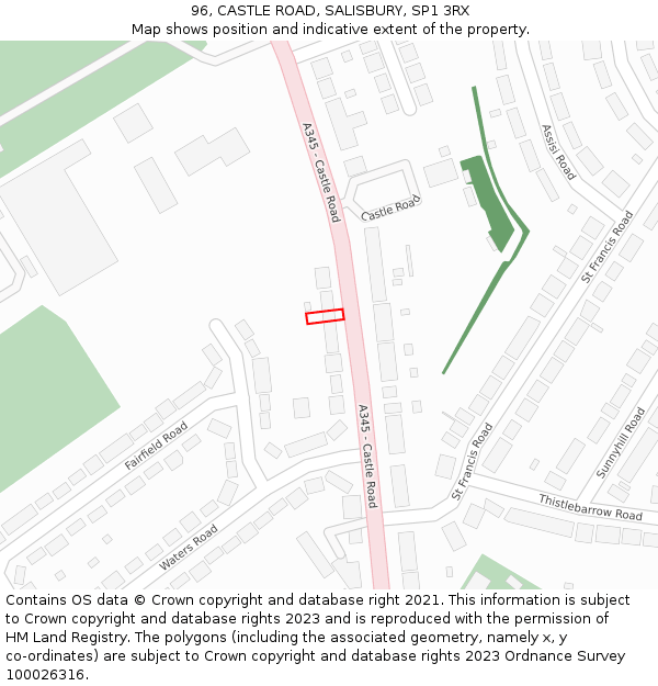 96, CASTLE ROAD, SALISBURY, SP1 3RX: Location map and indicative extent of plot