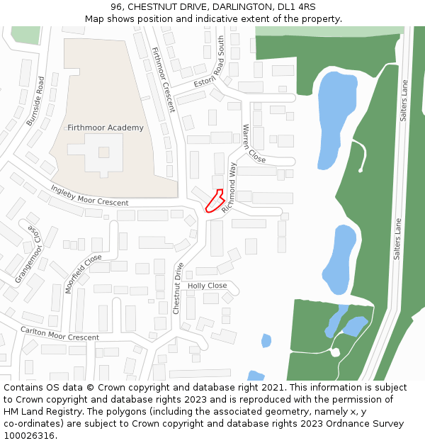96, CHESTNUT DRIVE, DARLINGTON, DL1 4RS: Location map and indicative extent of plot