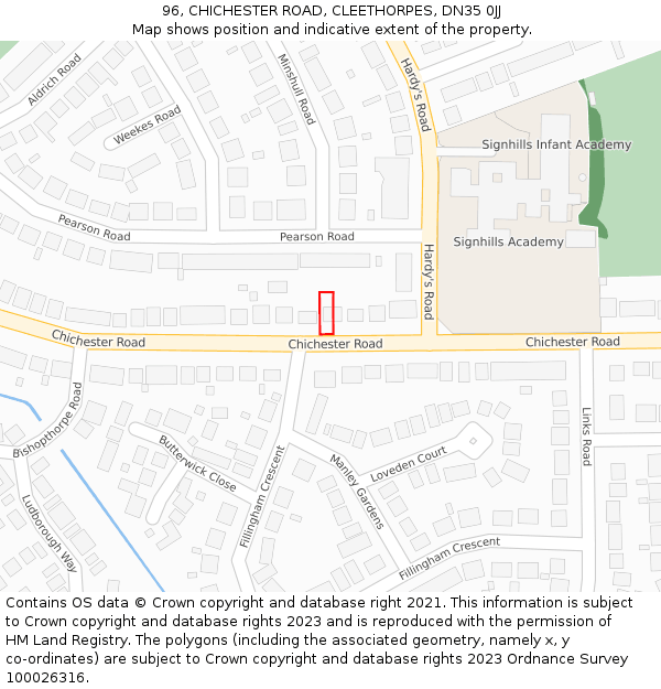 96, CHICHESTER ROAD, CLEETHORPES, DN35 0JJ: Location map and indicative extent of plot