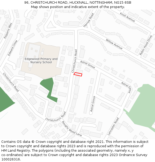96, CHRISTCHURCH ROAD, HUCKNALL, NOTTINGHAM, NG15 6SB: Location map and indicative extent of plot