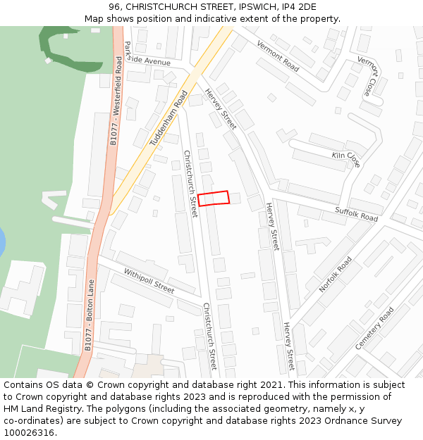 96, CHRISTCHURCH STREET, IPSWICH, IP4 2DE: Location map and indicative extent of plot