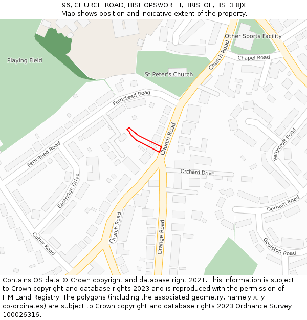 96, CHURCH ROAD, BISHOPSWORTH, BRISTOL, BS13 8JX: Location map and indicative extent of plot
