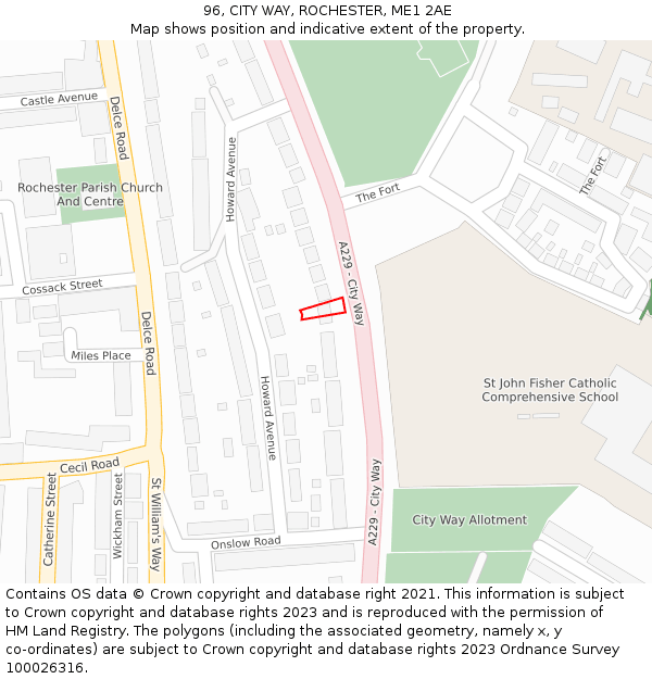 96, CITY WAY, ROCHESTER, ME1 2AE: Location map and indicative extent of plot