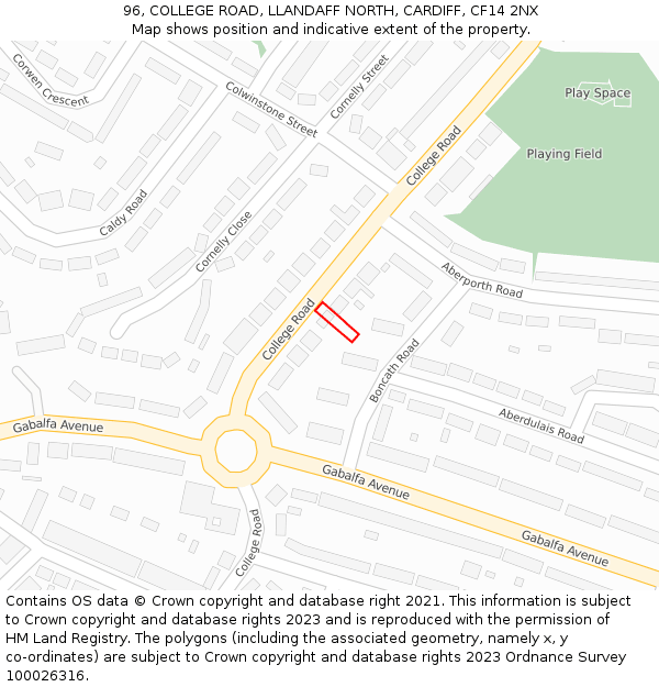 96, COLLEGE ROAD, LLANDAFF NORTH, CARDIFF, CF14 2NX: Location map and indicative extent of plot