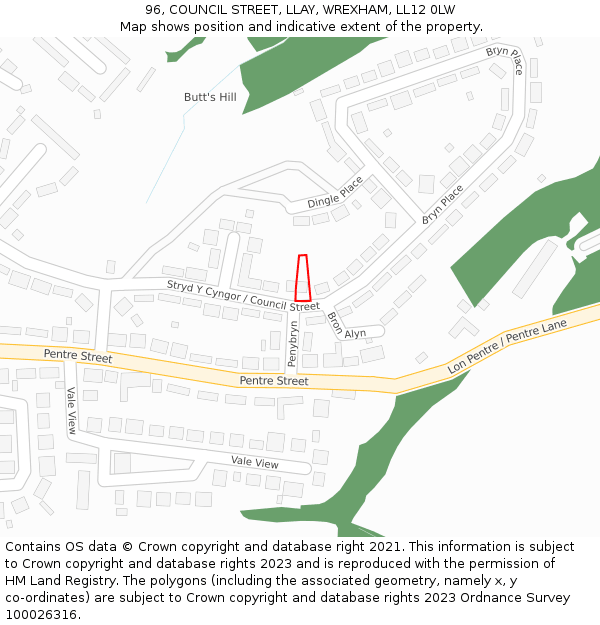 96, COUNCIL STREET, LLAY, WREXHAM, LL12 0LW: Location map and indicative extent of plot