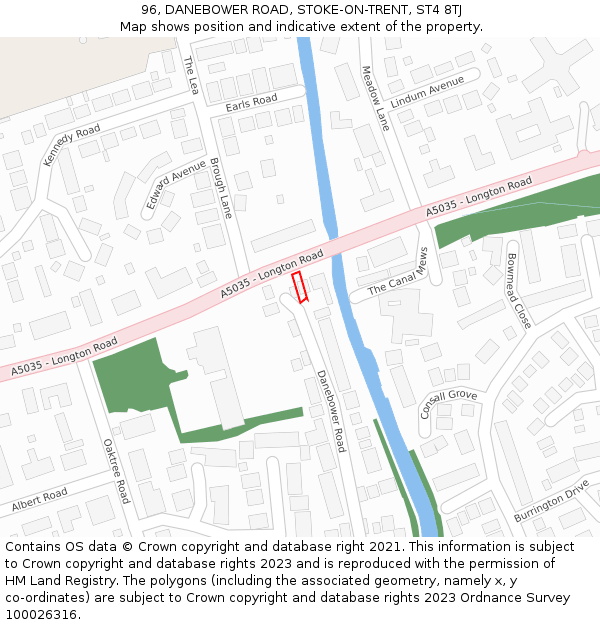 96, DANEBOWER ROAD, STOKE-ON-TRENT, ST4 8TJ: Location map and indicative extent of plot