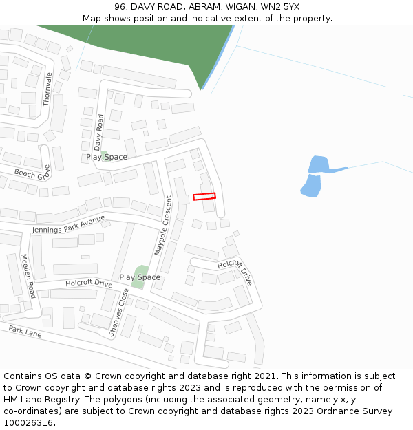 96, DAVY ROAD, ABRAM, WIGAN, WN2 5YX: Location map and indicative extent of plot