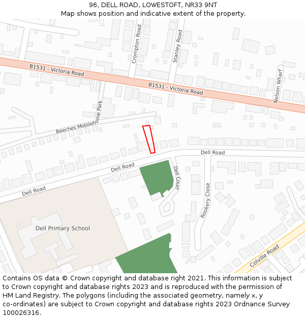 96, DELL ROAD, LOWESTOFT, NR33 9NT: Location map and indicative extent of plot