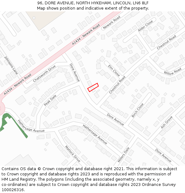 96, DORE AVENUE, NORTH HYKEHAM, LINCOLN, LN6 8LF: Location map and indicative extent of plot